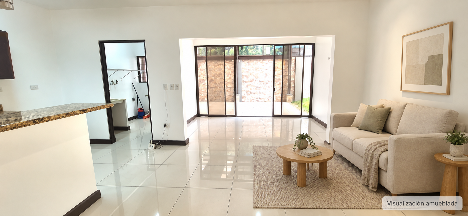 Propuesta de sala amueblada conservando la distribución de la casa